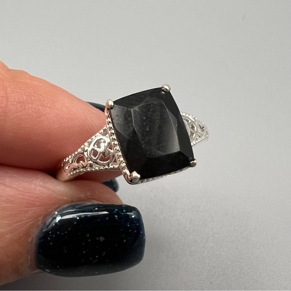 Australian Black Tourmaline and Sterling Silver Ring Size 9.5